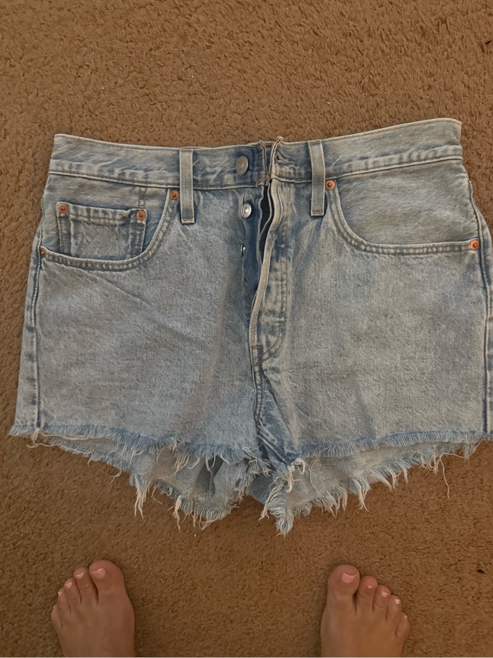 Levi's Light Blue Distressed Denim Cutoff Shorts